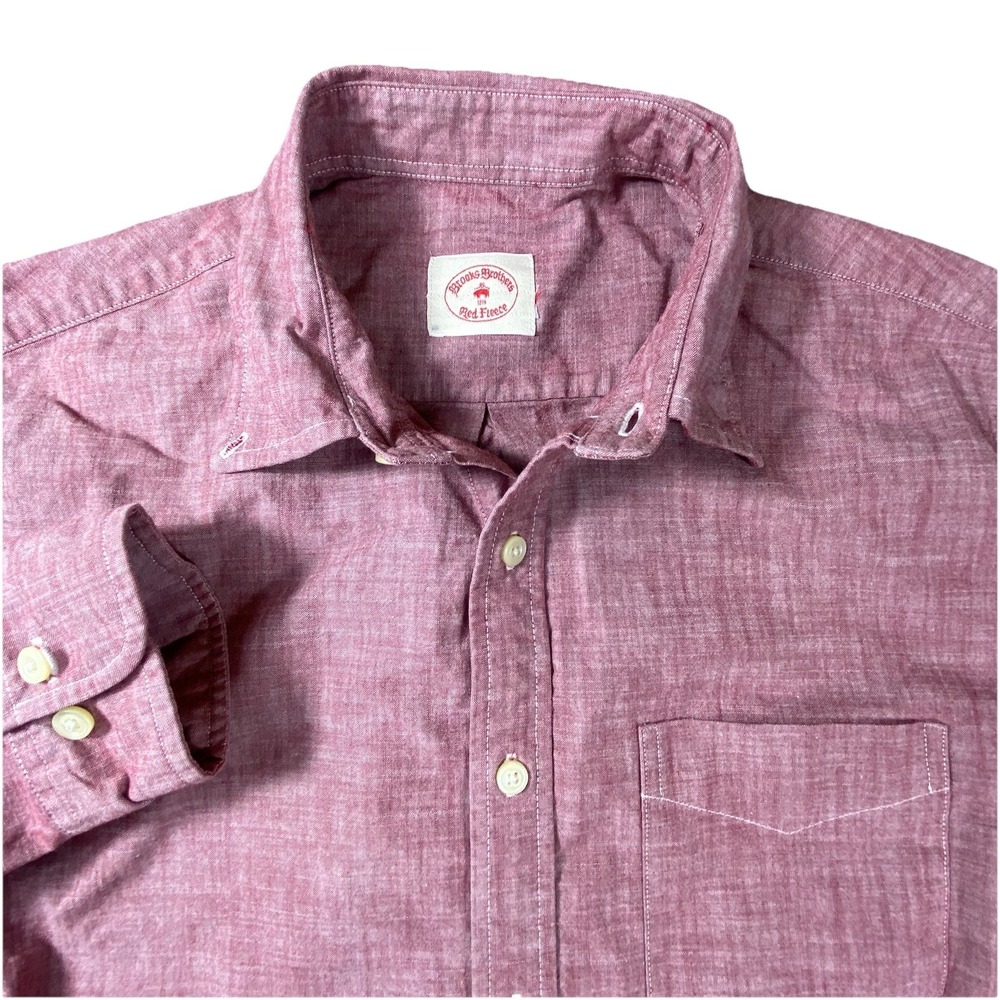 Brooks Brothers Shirt Men‎ Medium Adult Pink Button Down "Red Fleece" VTG USA - Picture 5 of 11